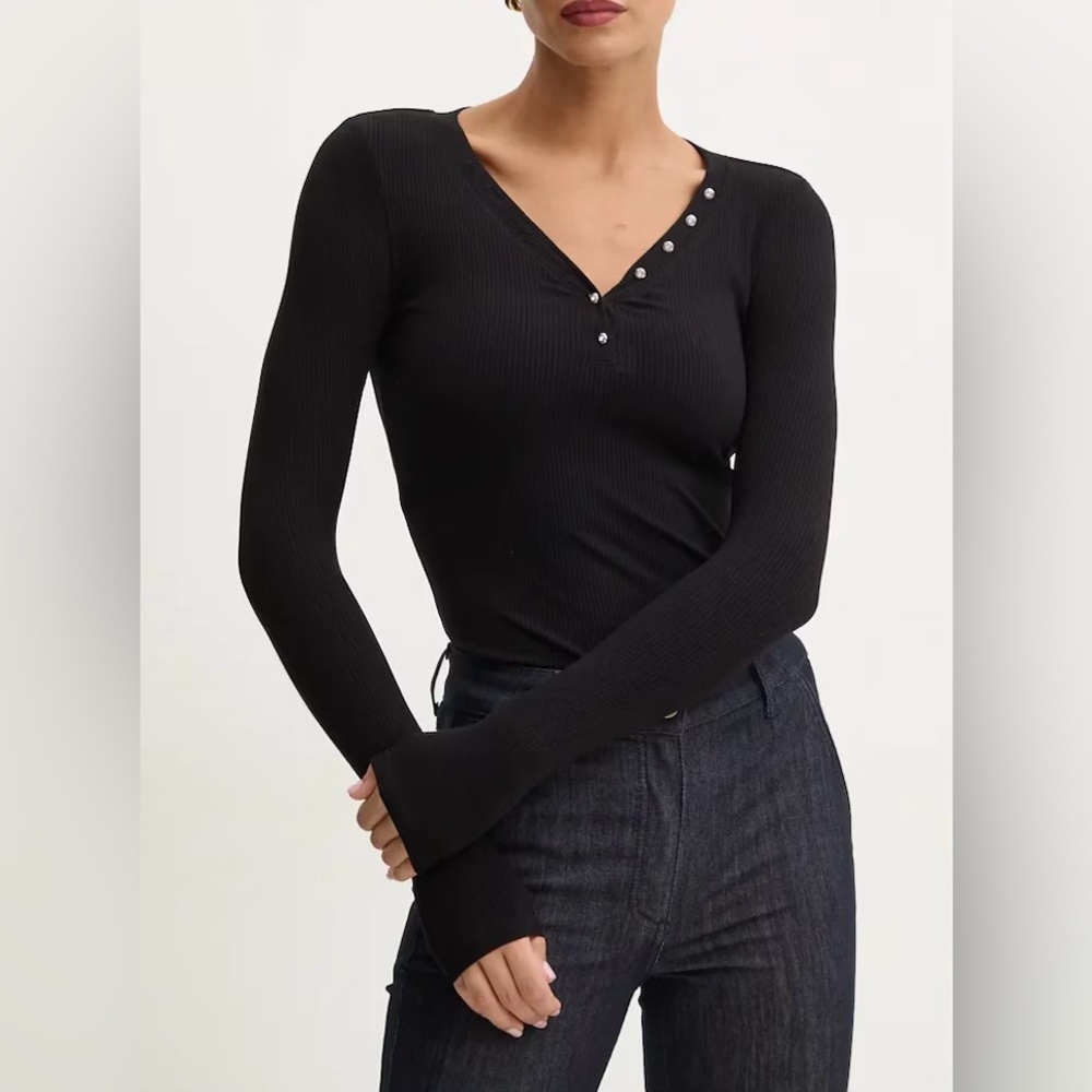 American Eagle Long Sleeve Henley T-Shirt | Black | M